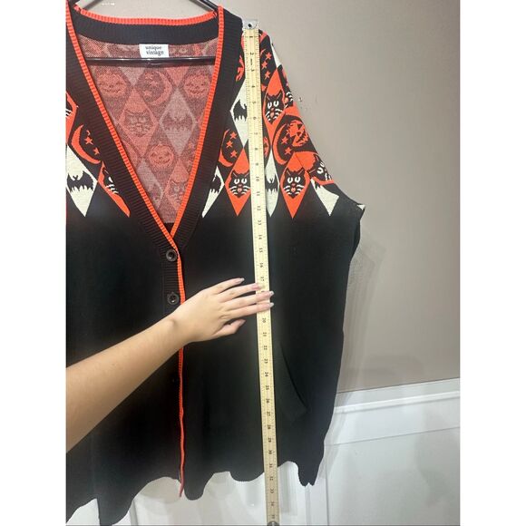 NWOT UNIQUE VINTAGE HALLOWEEN PUMPKIN ARGYLE BLACK CARDIGAN WOMEN'S XXL - Picture 10 of 12